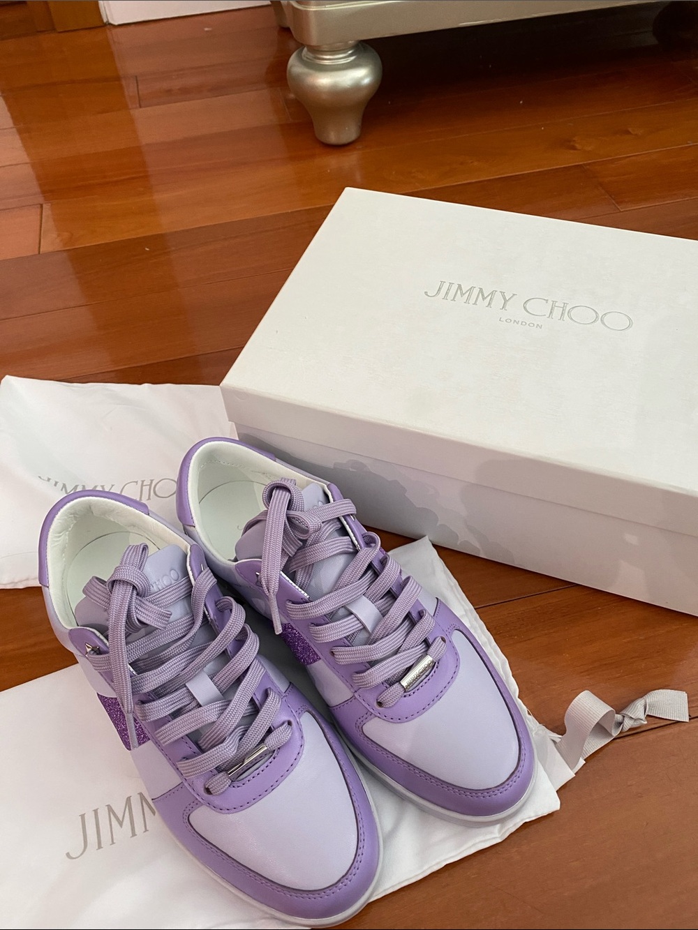 Jimmy Choo Lavender Leather and Glitter Women's Sneaker